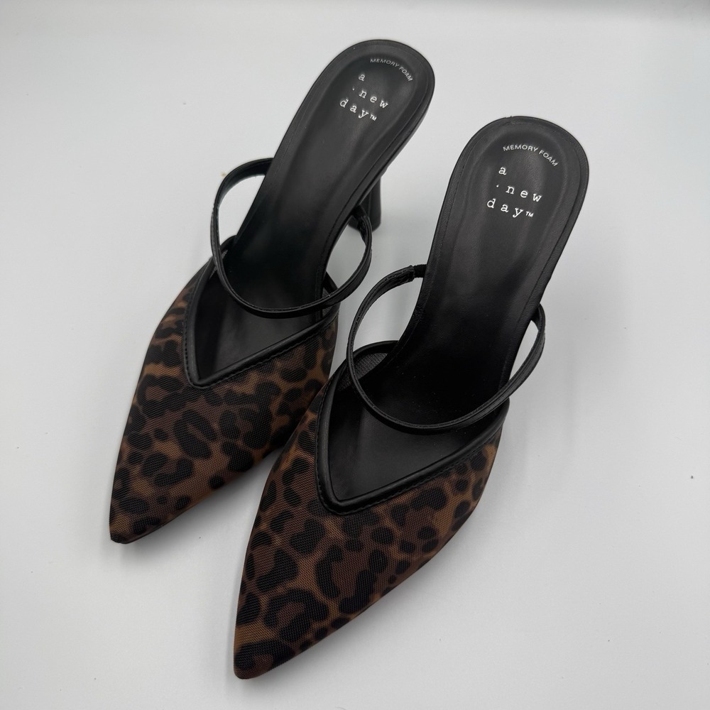 A New Day Leopard Print Kitten Heel Mule Slides Women's Size 7.5 New
